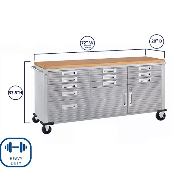Seville Classics® UltraHD® 11-Drawer Rolling Workbench, 77" W x 20" D x 37.5" H - Image 2