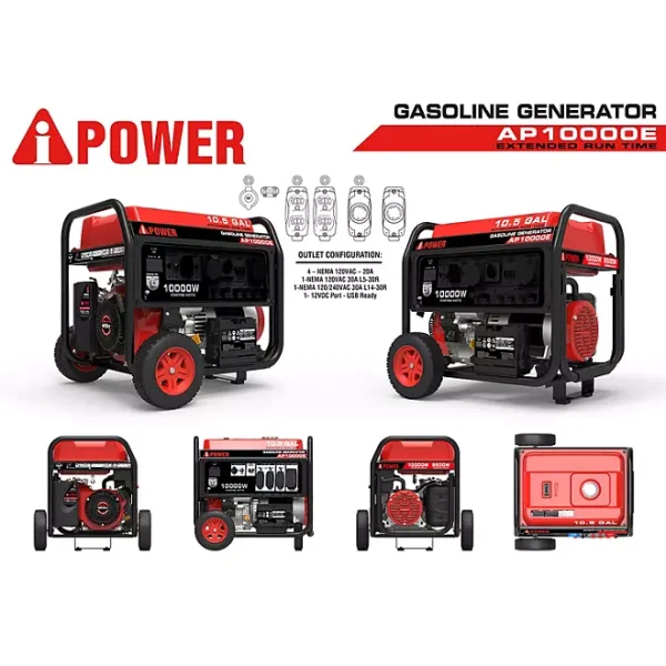 A-iPower Portable Generator with Electric Start, 10,000 Watt Starting Power & 8,000 Watt Running Power, Large Fuel Tank for Extended Run Time - Image 2