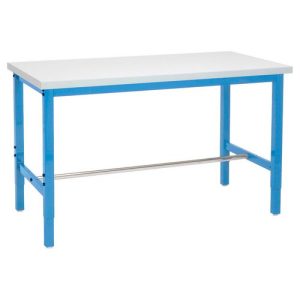 Adjustable Height Heavy Duty Workbenches, 5,000 lbs, 48 x 36 x 31.63 to 43.63, White/Blue, Ships in 1-3 Business Days