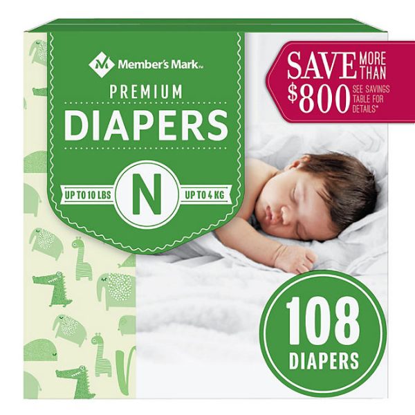Member's Mark Premium Baby Diapers, Sizes: Newborn - 7