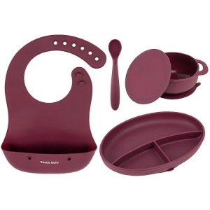 Foodie Silicone Feeding Set by Bazzle Baby Cranberry