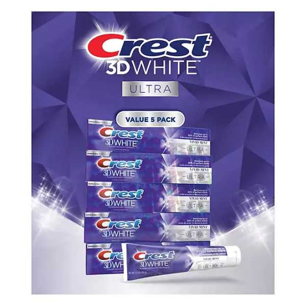 Crest 3D White Ultra Whitening Toothpaste, Vivid Mint, 5.2 oz., 5 pk. - Image 2