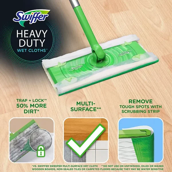 Swiffer Heavy Duty Dry + Wet Sweeping Kit Cleaning Tool, 1 Swiffer, 8 Dry Cloths, 5 Wet Cloths - Image 2