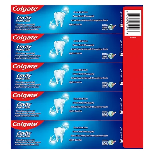 Colgate Cavity Protection Toothpaste with Fluoride, Regular Flavor, 8 oz., 5 pk. - Image 2
