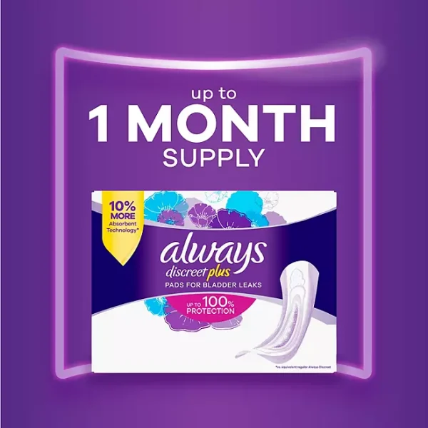 Always Discreet plus Incontinence Pads for Women, Extra Heavy Long, 90 ct. - Image 5