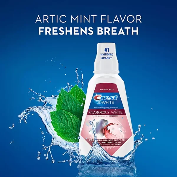 Crest 3D White Glamorous White Alcohol-Free Whitening Mouthwash, Arctic Mint, 32 oz., 2 pk. - Image 2