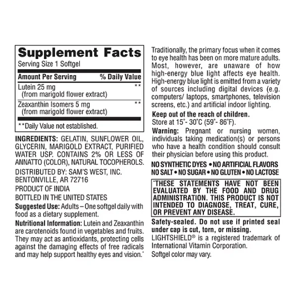 Member's Mark Eye Health Softgels, Lutein 25 mg and Zeaxanthin 5 mg, 150 ct. - Image 2