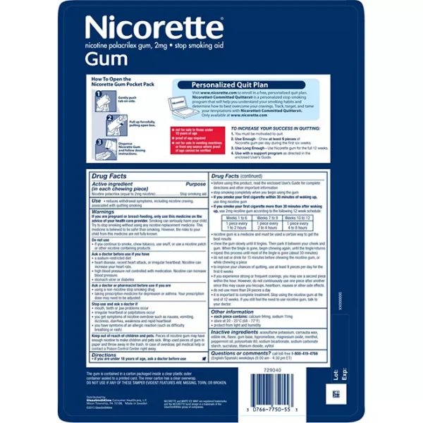 Nicorette Gum Stop Smoking Aid, 2 mg, White Ice Mint 100 ct./pk., 2 pk. - Image 2