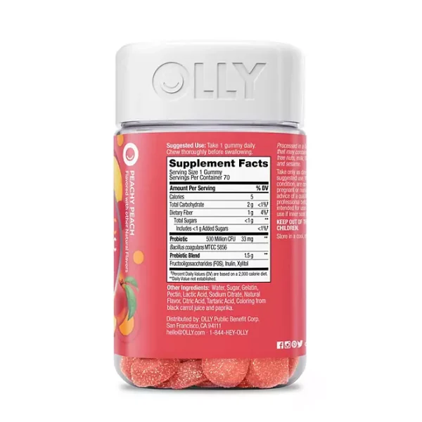 OLLY Adult Probiotic + Prebiotic Digestive Support Gummy, Peach 70 ct. - Image 4