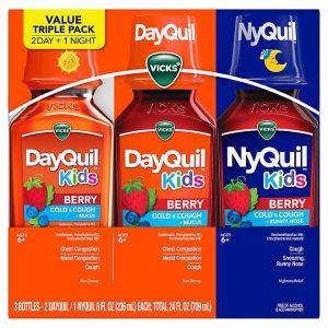 Vicks DayQuil and NyQuil Kids' Cold & Cough Liquid Medicine, Berry Flavor 3 pk., 8 fl.oz./Bottle