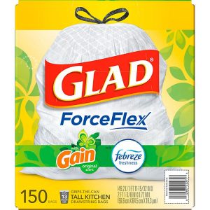 Glad ForceFlex Tall Kitchen Trash Bags, Gain Original Scent with Febreze Freshness (13 gal., 150 ct.)