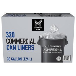 Member's Mark 33 Gallon Commercial Trash Bags 16 rolls of 20 ct., total 320 ct.
