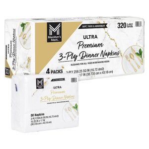Member's Mark Premium White 3-Ply Dinner Napkins, 15" x 17" 80/pk., 4 pk